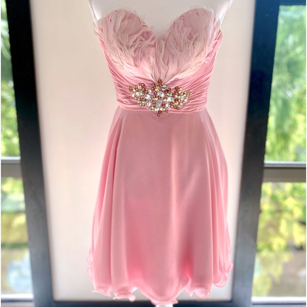 🔥FINAL MARKDOWN 🔥 Prom Dress, Cocktail Dress, Pink Strapless Feathered Dress